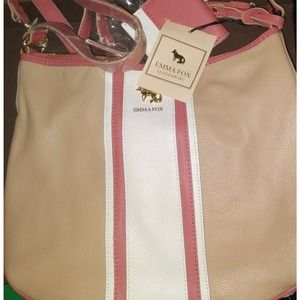 Emma Fox Genuine Leather Tri-Color Red/Tan/Cream Bag